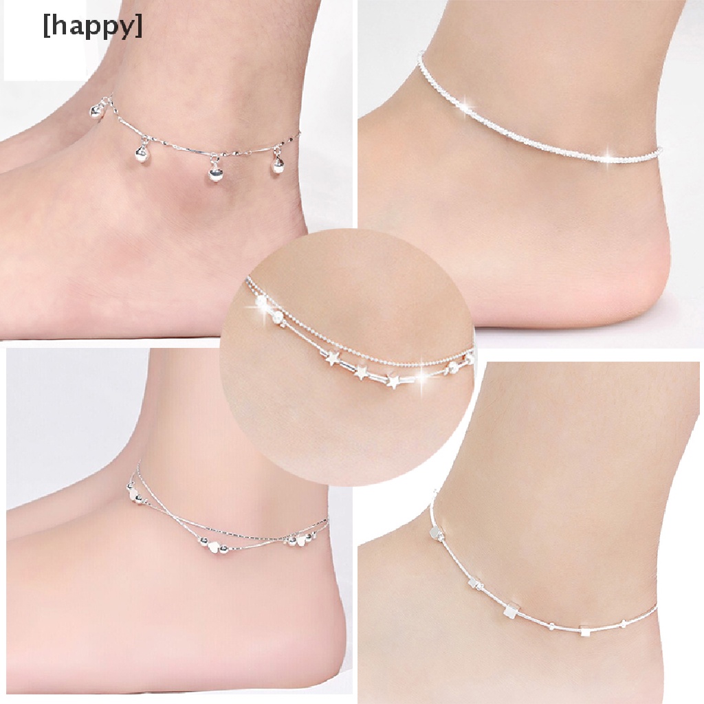 Gelang Kaki Rantai Bahan 925 Silver Plated Bentuk Hati Untuk Pantai