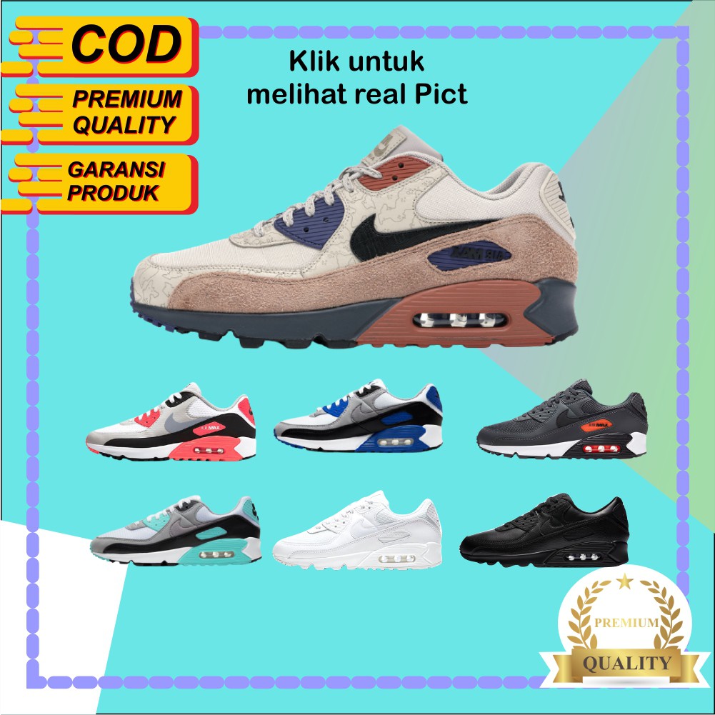 Sepatu Sneakers Nike Air Max 90 Black White Putih Hitam Sporty Keren Pria Premium - RM