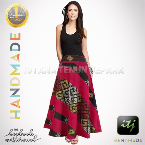 Rok Tenun / Maxi Skirt / Rok Payung / Bawahan Batik Tenun Merah Motif Toraja