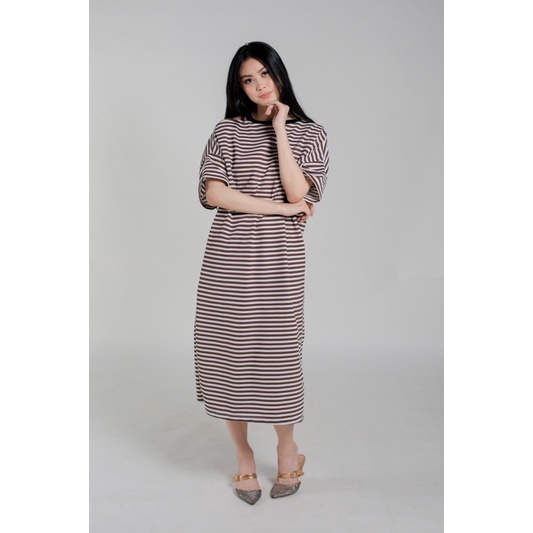 marketonline dress midi stripe / midi dress stripe sabrina / dress stripe wanita