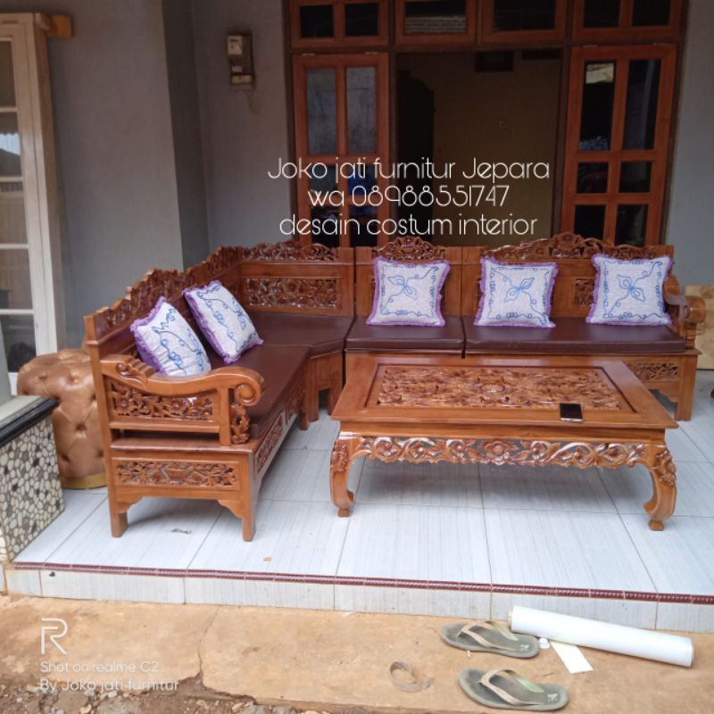 kursi sudut Bagong kayu jati+bantalan busa