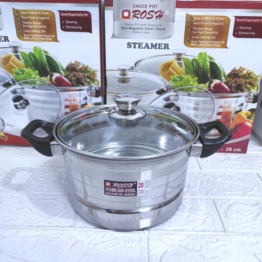 Panci ROSH Sauce Pot Steamer Kukus Kukusan Stainless 20 22 24 26 28 cm