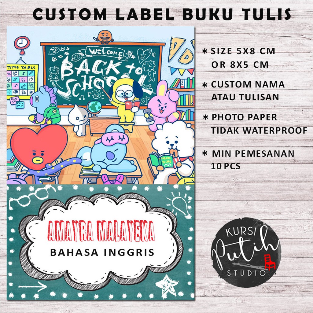 

Label buku tulis buku pelajaran sticker bisa custom motif bt21 kpop bts - customized book labels