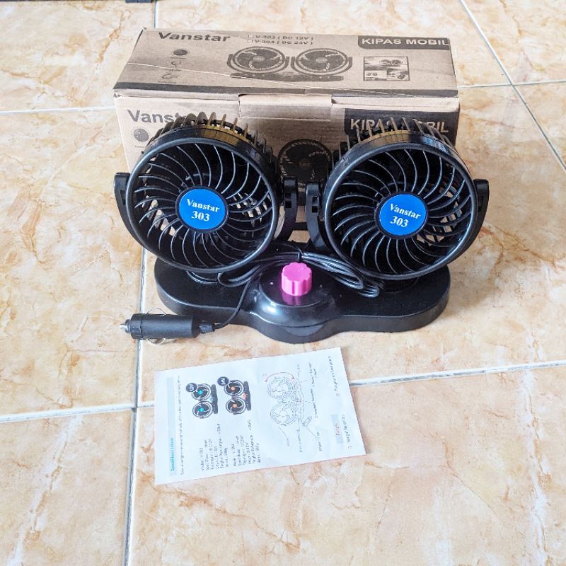 Original Vanstar Kipas angin mobil 12v putar rotasi 360 derajad car cooling double fan