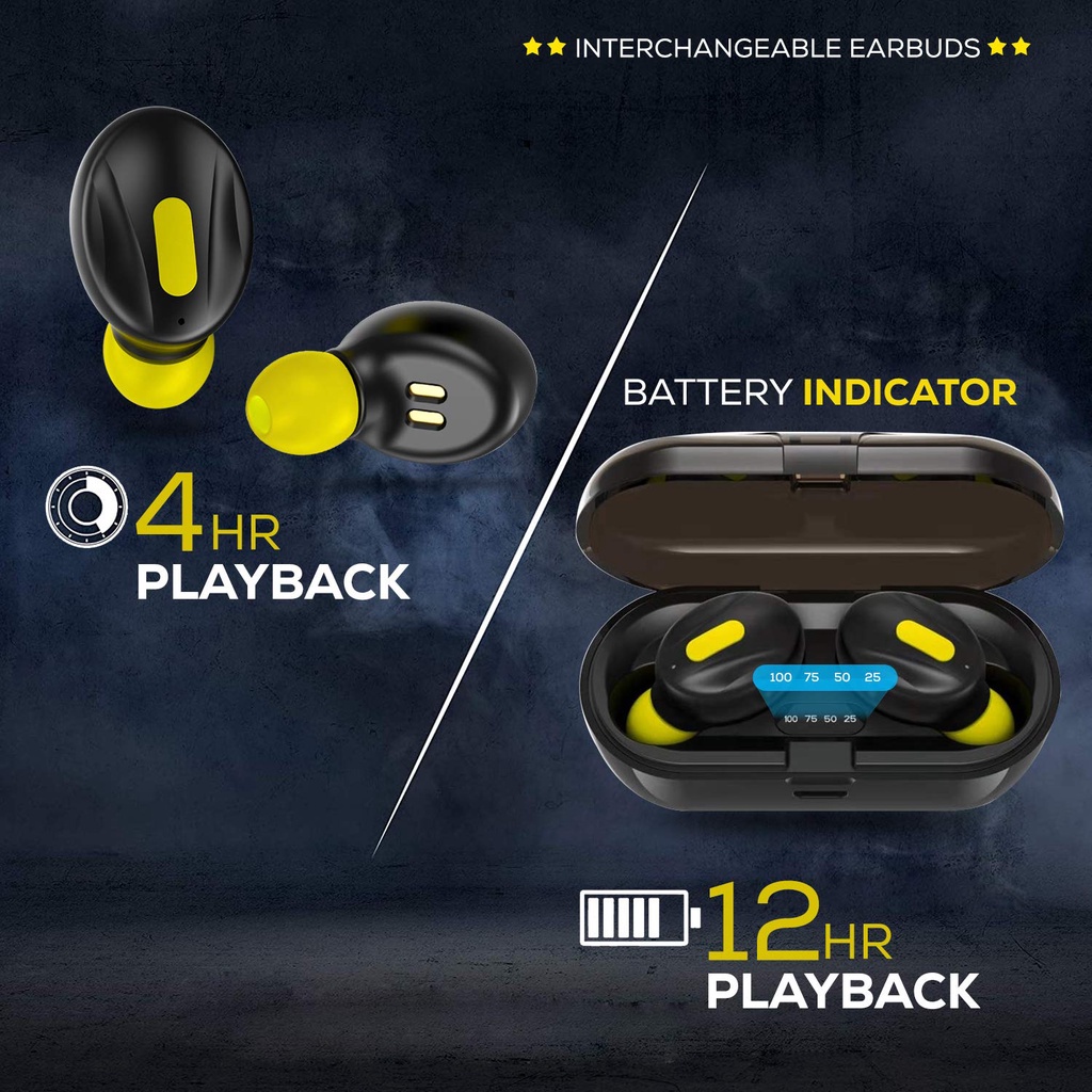 WeCool Moonwalk Mini Bluetooth Earphones Earbud dengan Casing Pengisian Magnetik IPX5 Earphone Nirkabel dengan Indikator Baterai Digital untuk Suara Tajam Earphone Bluetooth untuk Olahraga Aman Fit-yellow/kuning