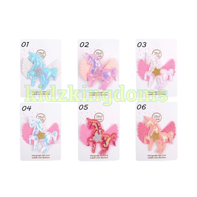 Jepitan Rambut Anak Perempuan Unicorn Sequin Busur Klip Payet - Jepitan Rambut Fashion Aksesoris