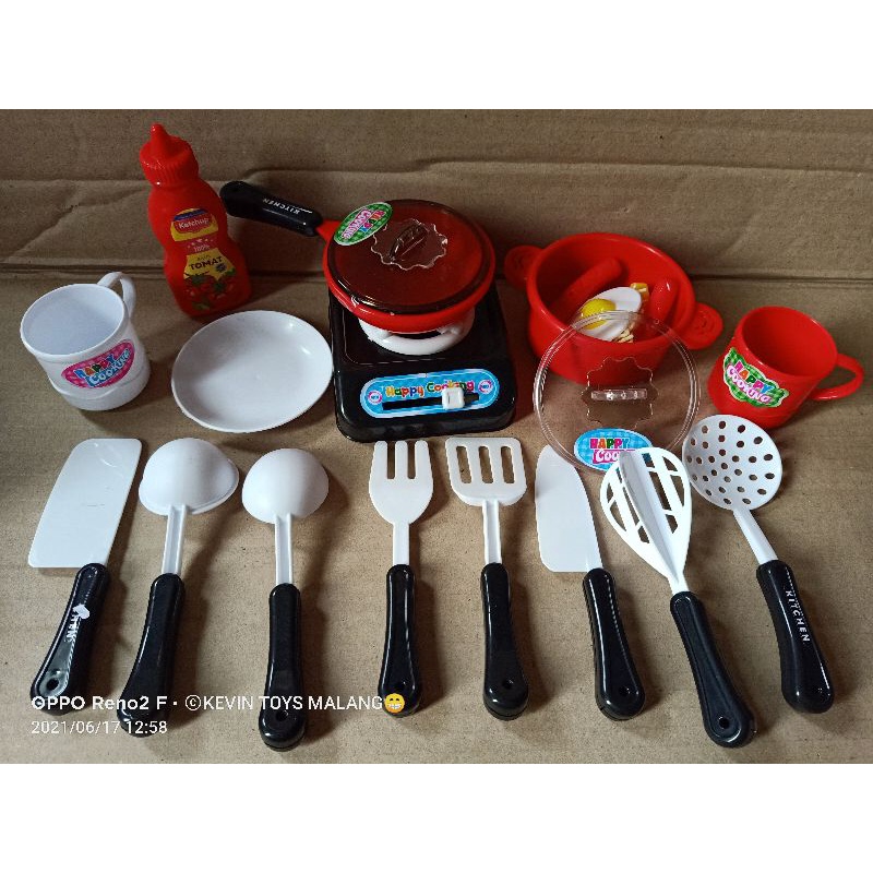 LM 10 mainan anak edukasi masak masakan plus kompor lengkap / happy cooking set new