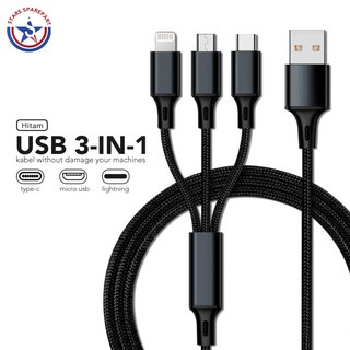 KABEL DATA CHARGER CABANG 3 TIPE C MICRO IPHONE ANDROID SMARTPHON KABEL CAS HP BERCABANG TYPE C