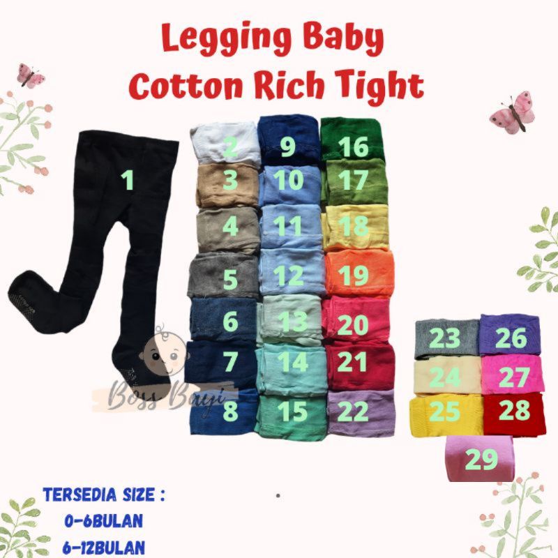 Legging Baby Cotton Rich Tight Legging Bayi Anak Warna Polos 0-12bulan