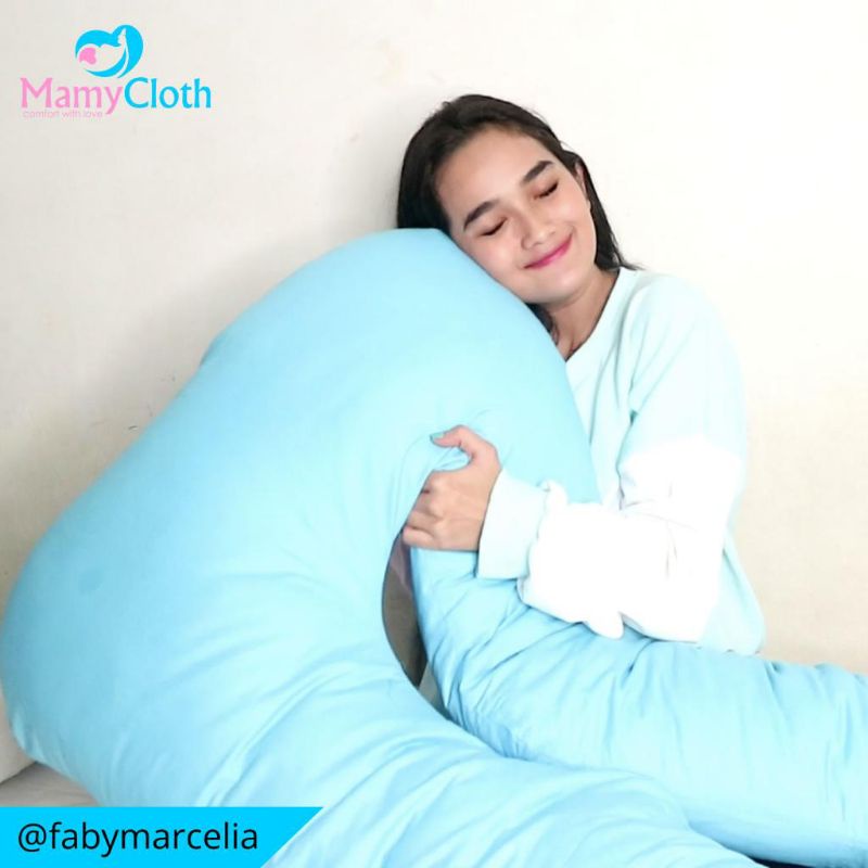 Bantal Hamil / Bantal Menyusui Premium / Mamycloth / POL-11 / Biru Muda / Light Blue