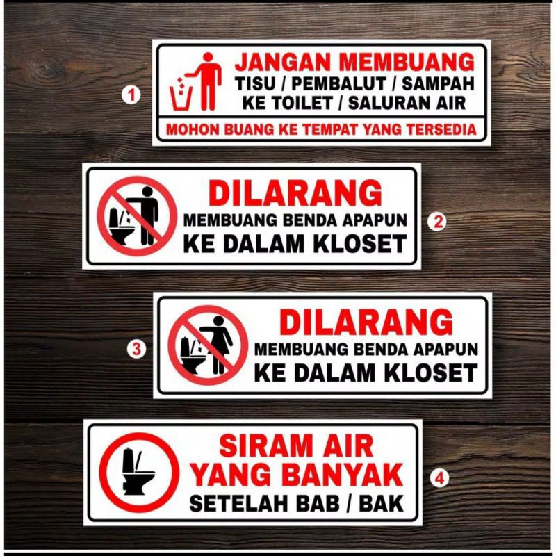 

Stiker dilarang membuang samapah closet stiker himbau stiker WC Sirah air yang banyak 7,5×23cm