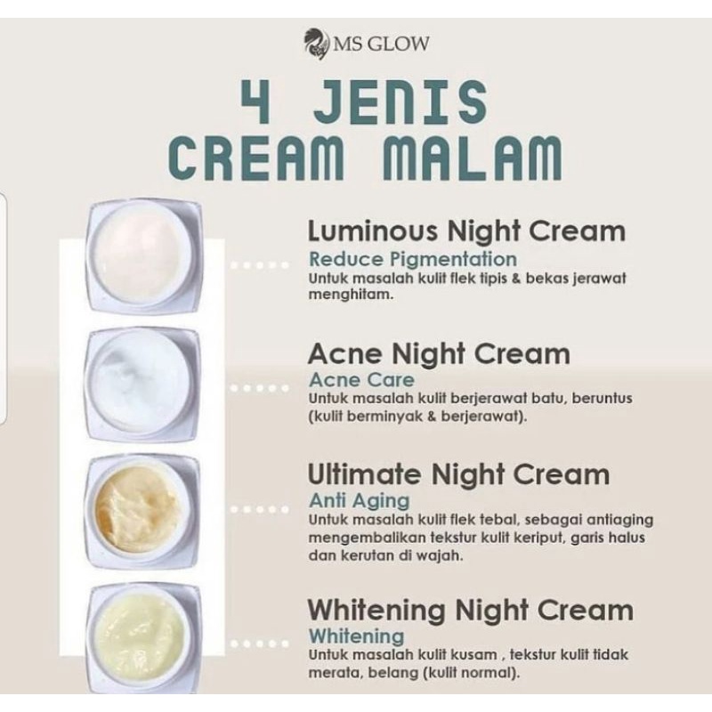 Night Cream MS Glow ORIGINAL Luminous Whitening Night Cream, Whitening Night Cream, Ultimate Night C