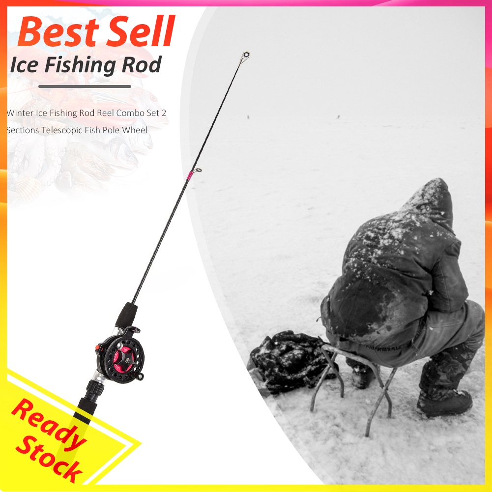 Winter Ice Fishing Rod Reel Combo Set 2 Sections Telescopic Fish Pole Wheel