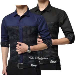 kemeja pria cowok hitam lengan panjang slimfit korea   kemeja pria kerja kantor formal terbaru mode