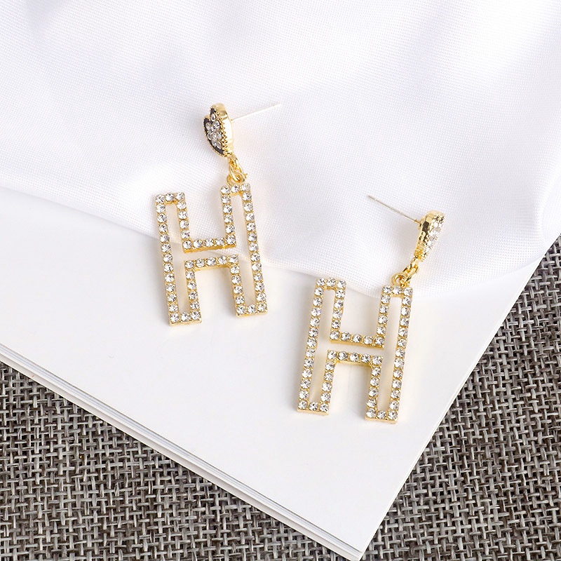 Anting Tusuk Gantung Bahan Sterling Silver 925 Desain Huruf H Gaya Korea / Trendy Untuk Wanita