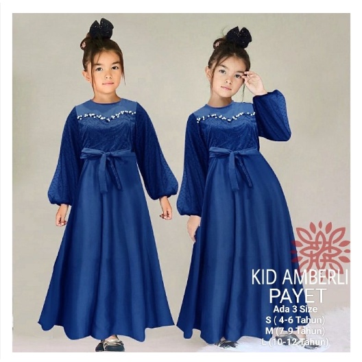 Gamis Terbaru Anak Perempuan Maxi Amberli Kids 4-12 Tahun Moscrepe Mix Brokat Import