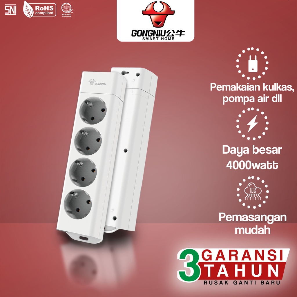 Gongniu Stop Kontak 4000Watt 4 Lubang Kabel Pasang Sendiri Cocok Untuk Produk Elektronik dengan Watt