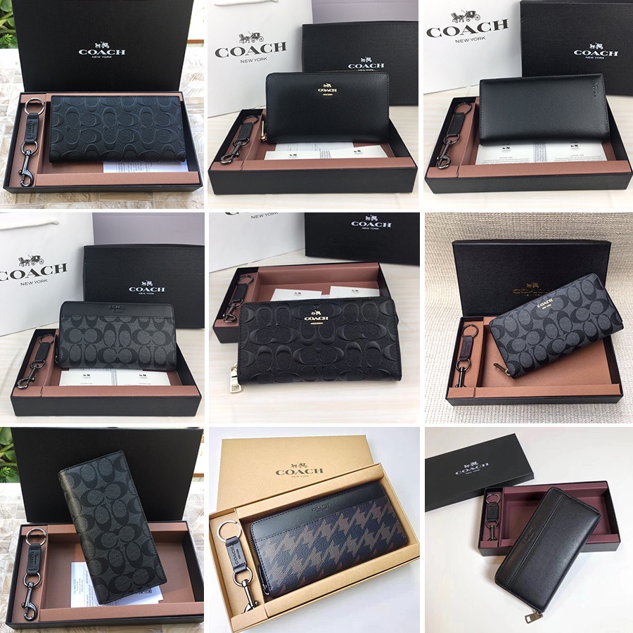 Asli baru coach F37886 Tas Pria Dompet Pria Dompet Panjang kulit PVC hitam dompet kulit pria panjang