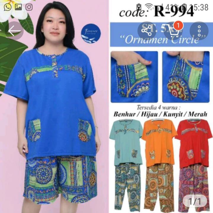 Jual Baju tidur Big size 5L lengan pendek celana pendek 3/4 Forever