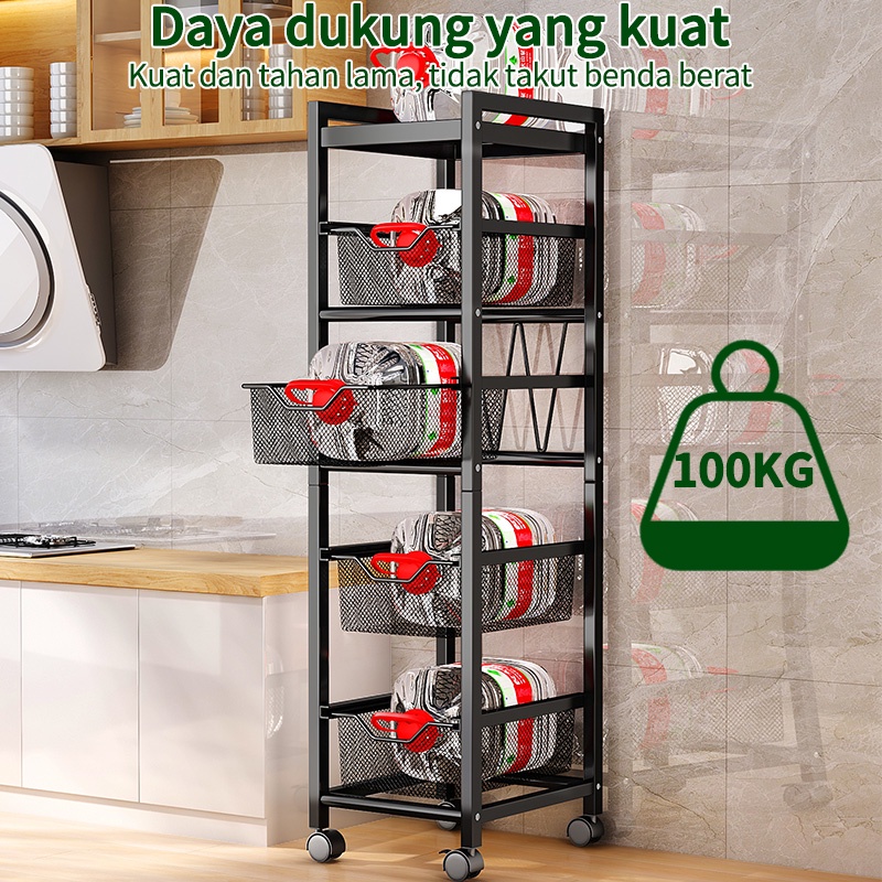 Rak Dapur Troli Dengan Roda Geser Rak Laci Penyimpanan Rak Organizer Untuk Dapur &amp; Rumah