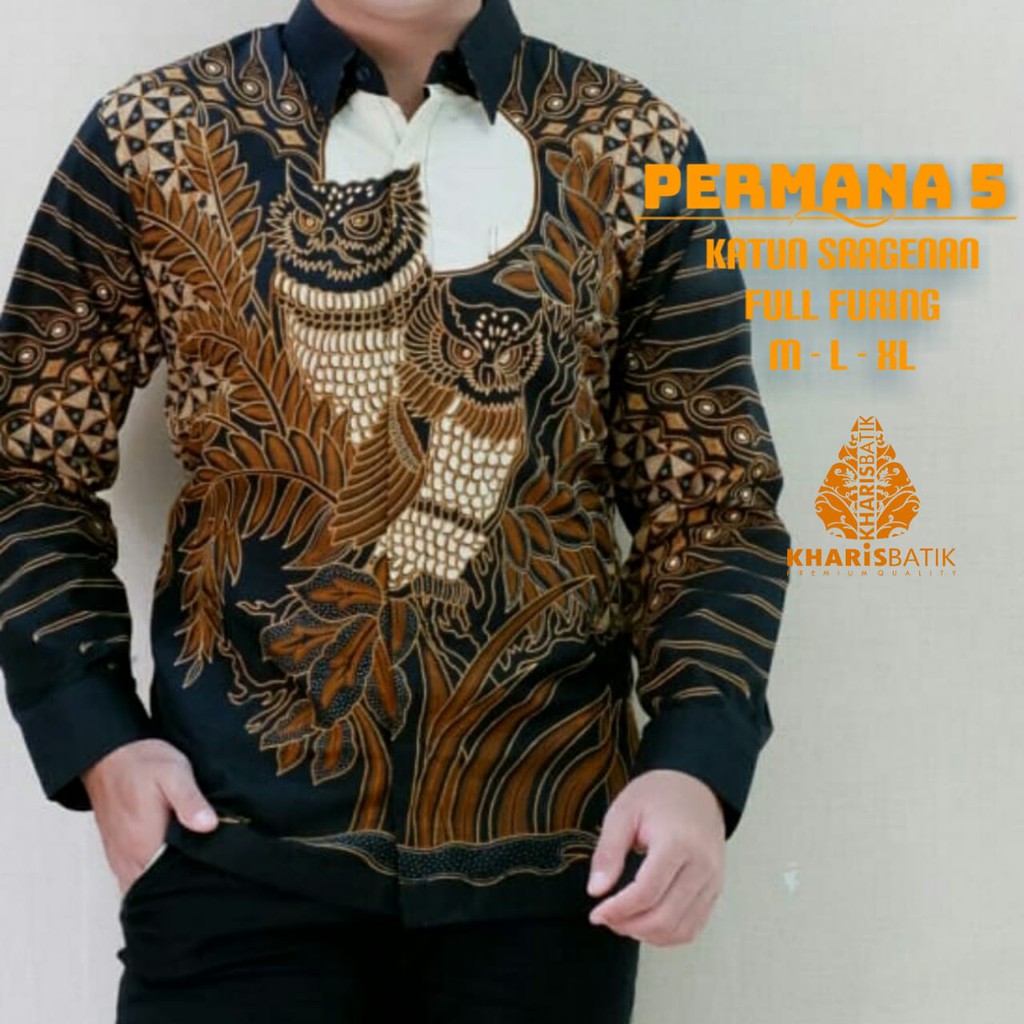 Pusat Grosir Atasan Kemeja Batik Pria Lengan Panjang Premium Permana 5 Long Full Furing Kharis Batik Solo Ori xpeDGDt71LW89
