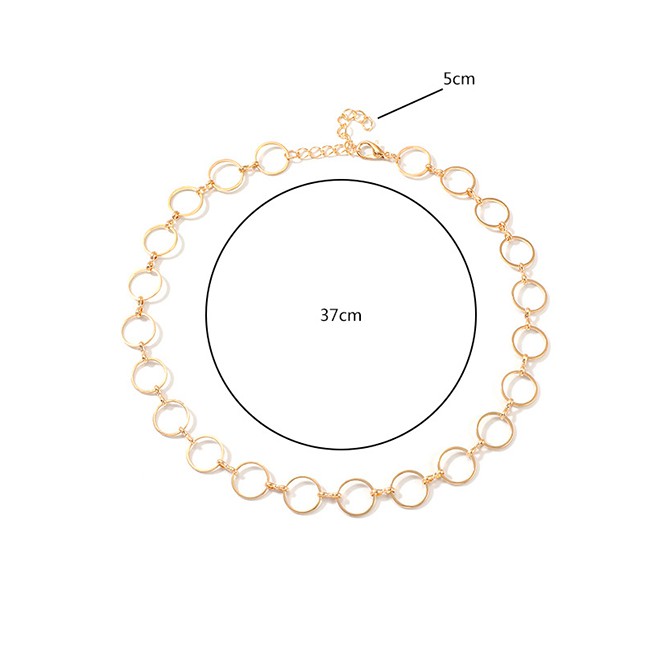 LRC Kalung Fashion Golden Metal Circle Alloy Hollow Necklace