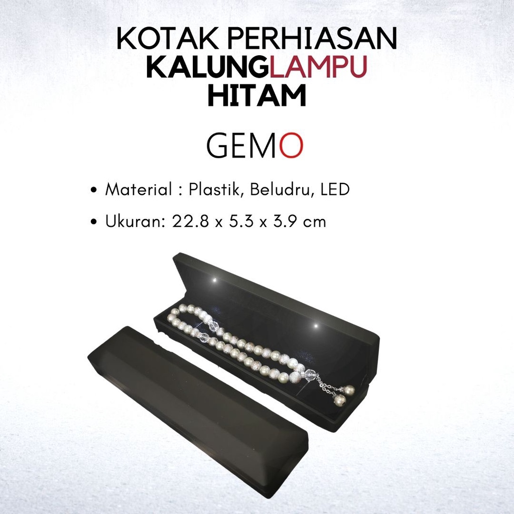 Kotak Perhiasan Berlampu Warna Hitam Set / Cincin / Liontin / Gelang / Kalung Koye / Jewelry Box Tempat Perhiasan Lampu LED Murah Cocok Untuk Gift / Hadiah, Lamaran, Mahar Pernikahan, Hantaran Tunangan, Seserahan Pernikahan