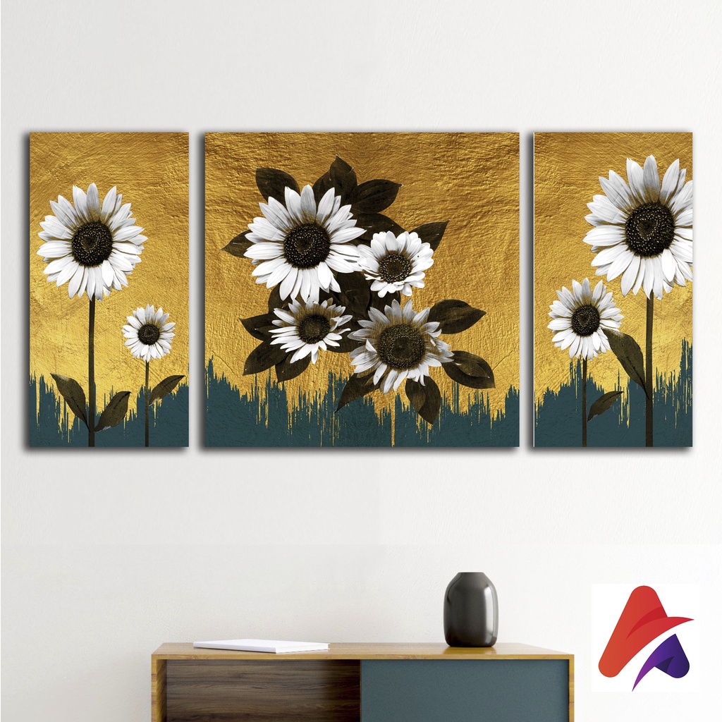 HIASAN DINDING BUNGA MATAHARI GOLD ABSTRAK BUNGA WALL DECOR HIASAN DINDING KAMAR PAJANGAN RUANGAN POSTER KAYU GAMBAR BUNGA MATAHARI RESLISTIC GOLD ABSTRAK