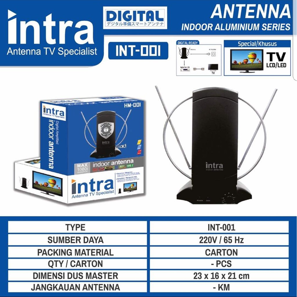 INT-001 INTRA Antena TV Digital Indoor Analog UHF / VHF / FM / Antenna / Anten