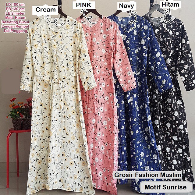 (1KG = 6PCS) GAMIS KATUN MOTIF MONALISA SUNRISE ZEFANYA JUMBO /gamis katun jepang murah Size XL-JUMB