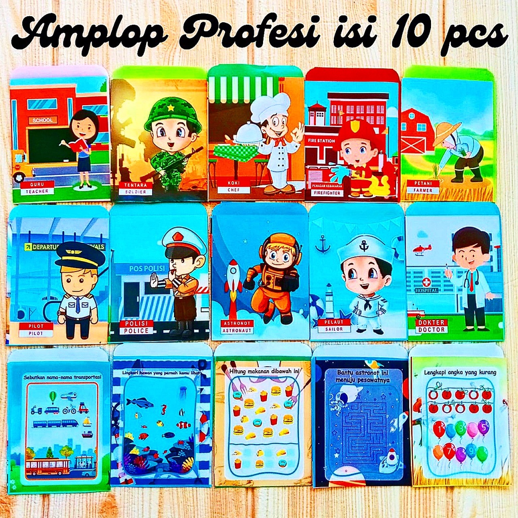 Amplop Angpau Uang Lebaran Kartun Profesi 1 Set Isi 10 pcs