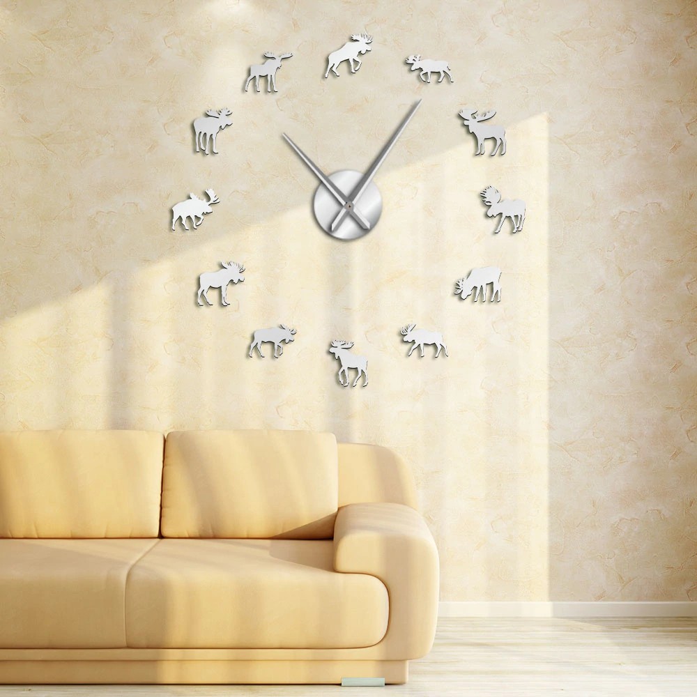 Wildlife Moose Diy Giant Wall Clock Moose Silhouette Decorative Frameless Wall Watch Shopee Indonesia