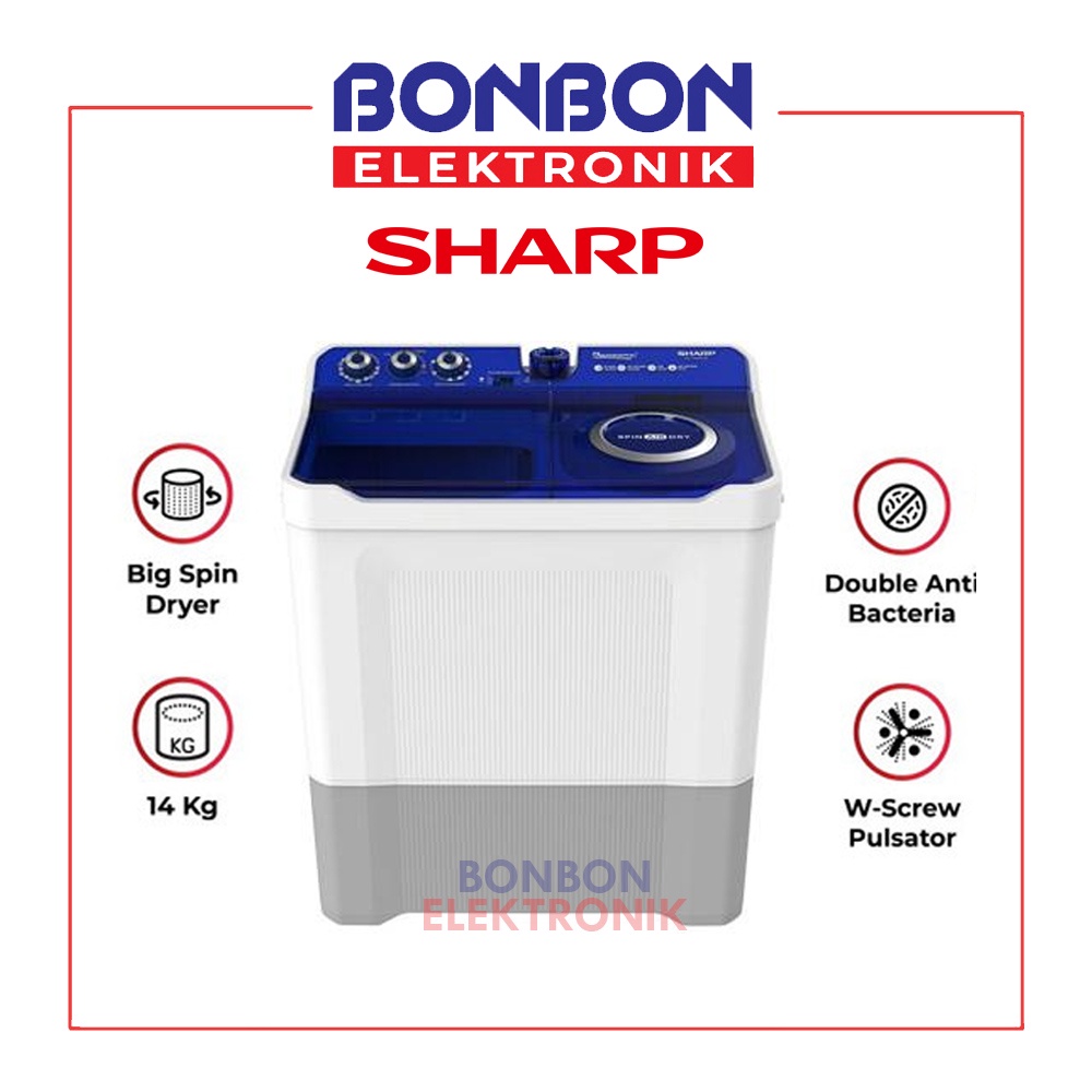 Sharp Mesin Cuci 2 Tabung 14KG ES-T1490WA-BL / EST 1490 WABL / WA BL