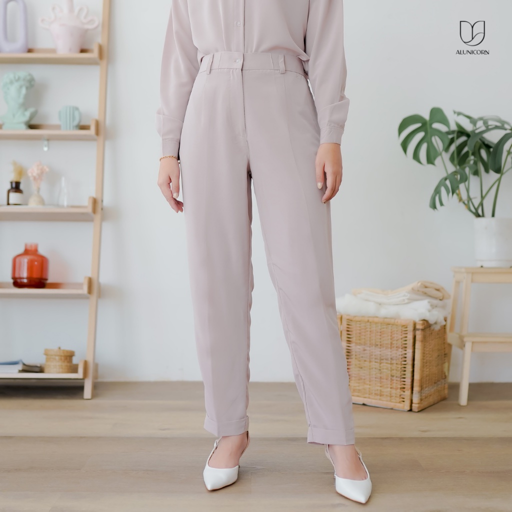 Alunicorn - Busui- Bia Series - Valen Set - Blouse Wanita - Pants Wanita-Pants Beige