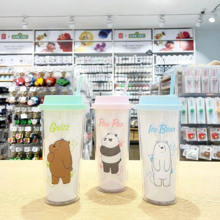 We Bare Bears - Botol Minum + Sedotan Miniso - Grizz