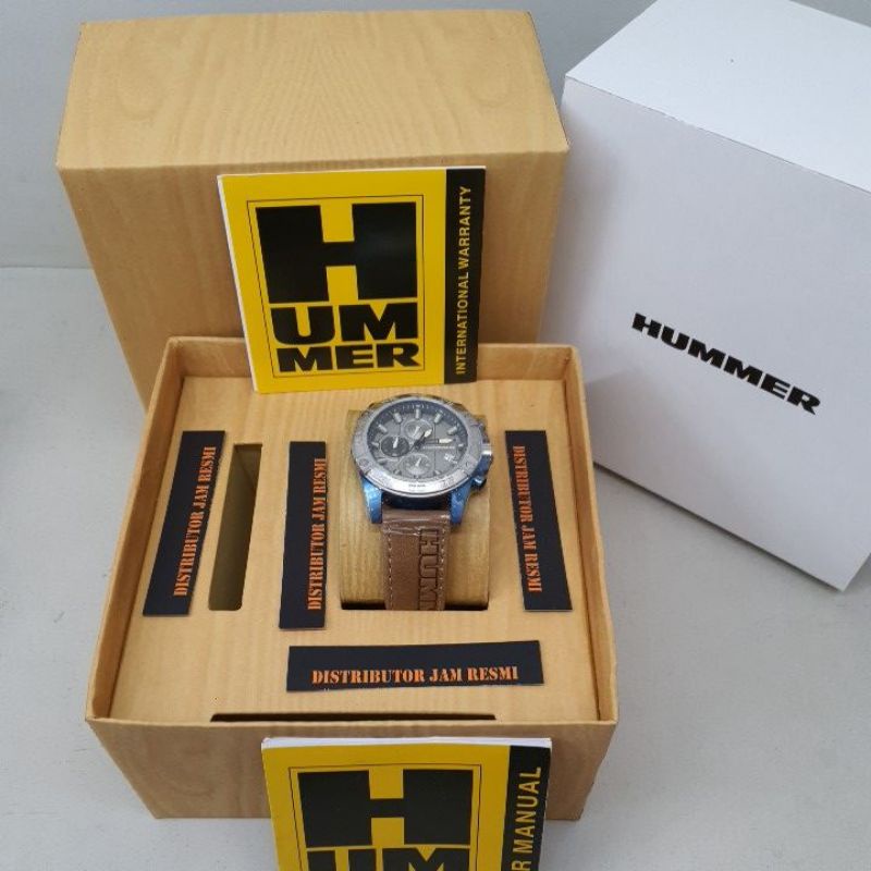 Jam Tangan Pria Humer HM1009-1882C Silver Blue Leather Brown Cream Cronograph