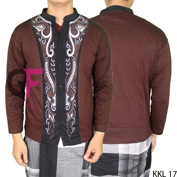 GIOFLO Baju Koko Kekinian Bordir Panjang Brown / KKL 17