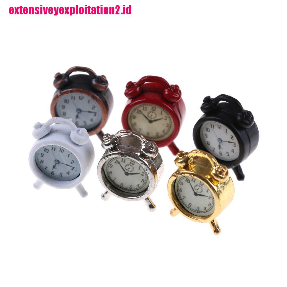 (E2id &amp; &gt; Miniatur Jam Alarm Bahan Metal Untuk Dekorasi Ruang Tamu Rumah Boneka 1 / 12