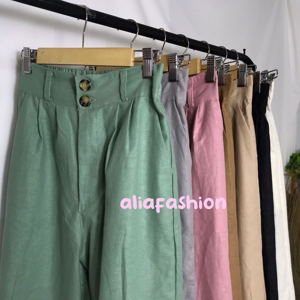 CELANA LINEN HIGHWAIST DOUBLE BUTTON/CELANA KULOT LINEN WANITA/KOREAN STYLE FASHION