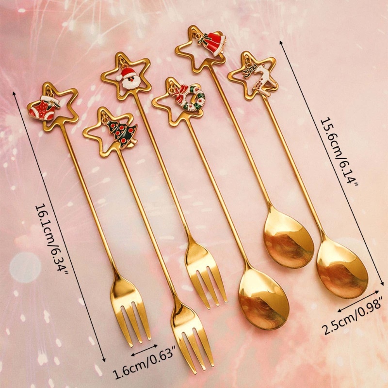 Zzz 4pcs / set Sendok Aduk Bahan Stainless Steel Tema Natal Dengan Kotak Hadiah