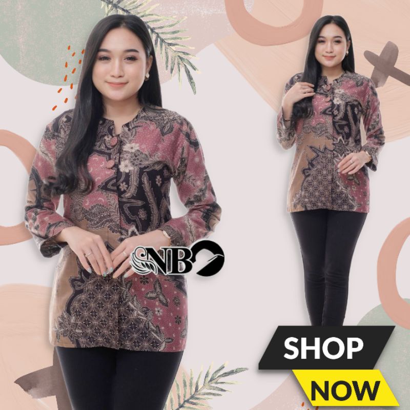 tey-17 Batik wanita ASJ SA HRB026 Kenongo Kemeja Tosca Pendek-Sabrina Biru