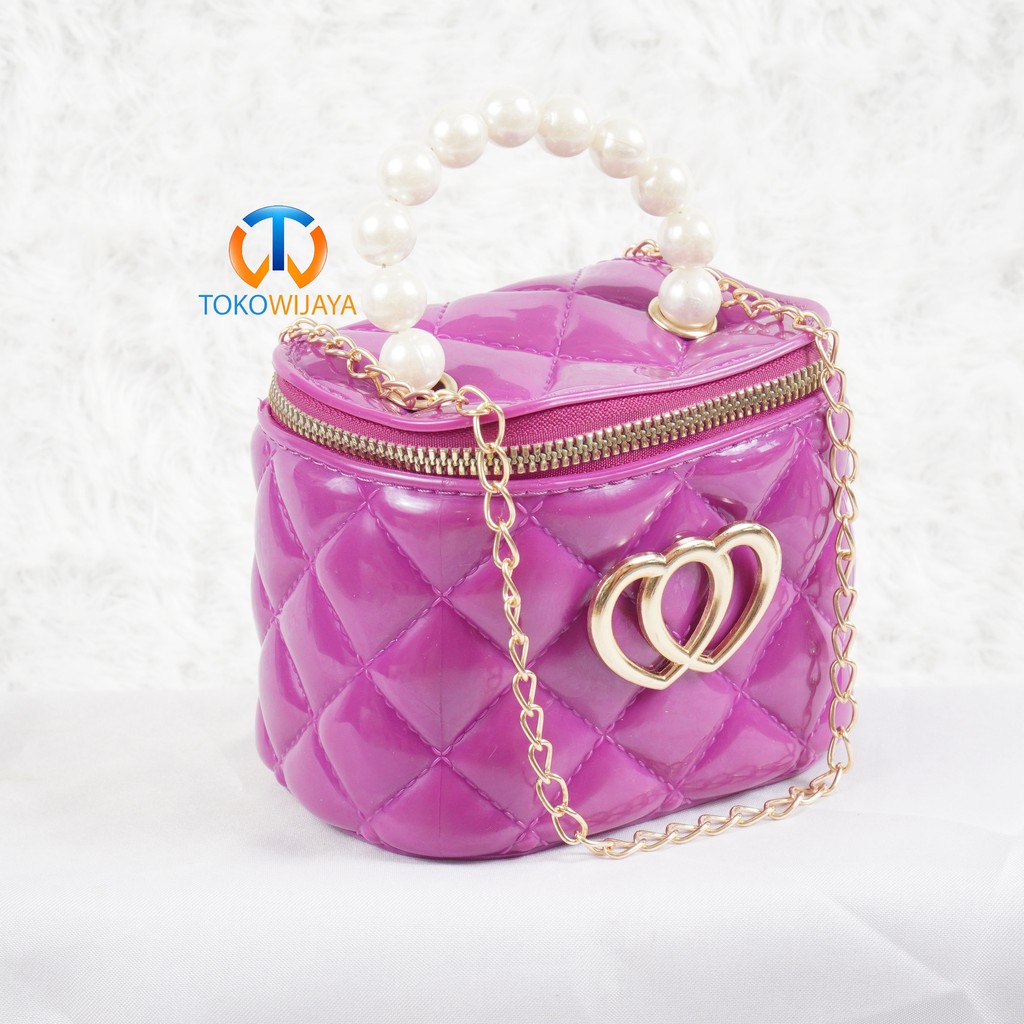 Tas Jelly Glossy Tabung Love Pearl | Tas Jelly Glossy Motif Tabung Import | Tas Jelly Mini Rubber