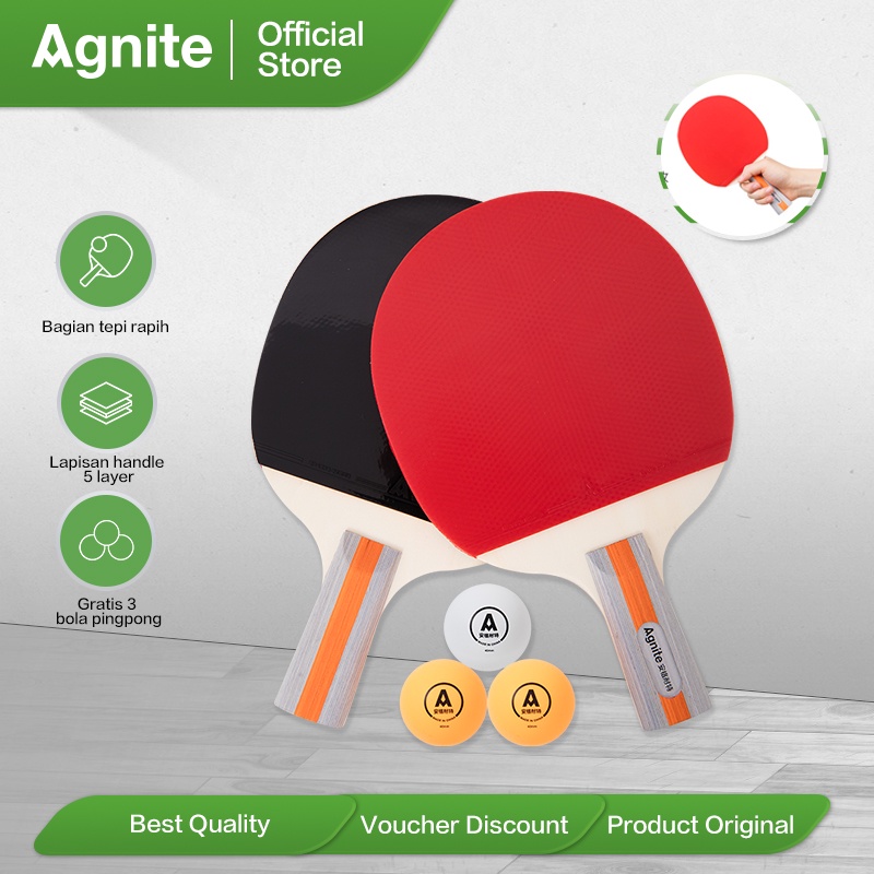 Agnite Table Tennis Paddle / Bet Pingpong / Bat Tennis Meja Regular Level Isi 2 Gratis Bola pingpong