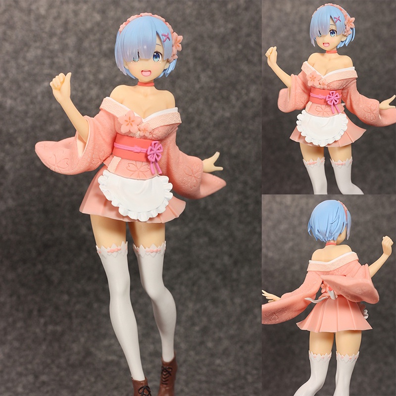 Re: Zero Starting Life In Another World Rem Sakura Kimono Warna Pink Mainan Action Figure Bahan PVC Untuk Koleksi