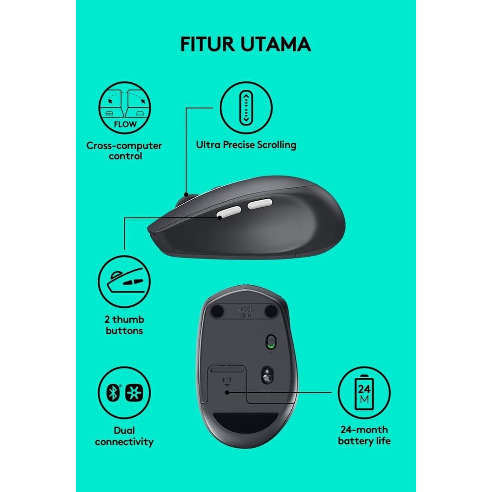 Mouse Logitech M585 Multi Device Wireless Mouse Original 100% Resmi