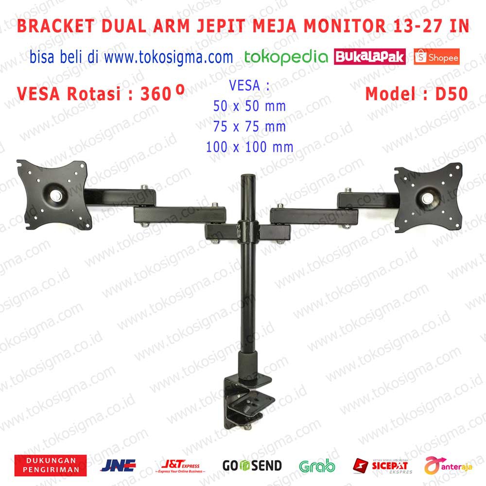 BRACKET BERDIRI JEPIT DI MEJA D50 DUA LENGAN FOR FLAT MONITOR 13-27 IN