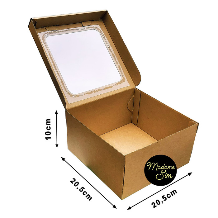 

3Rs5E546 Kotak Kue - Cake Box 20 X 20 X 10 Cm - Coklat + Jendela 56Eyhr6R