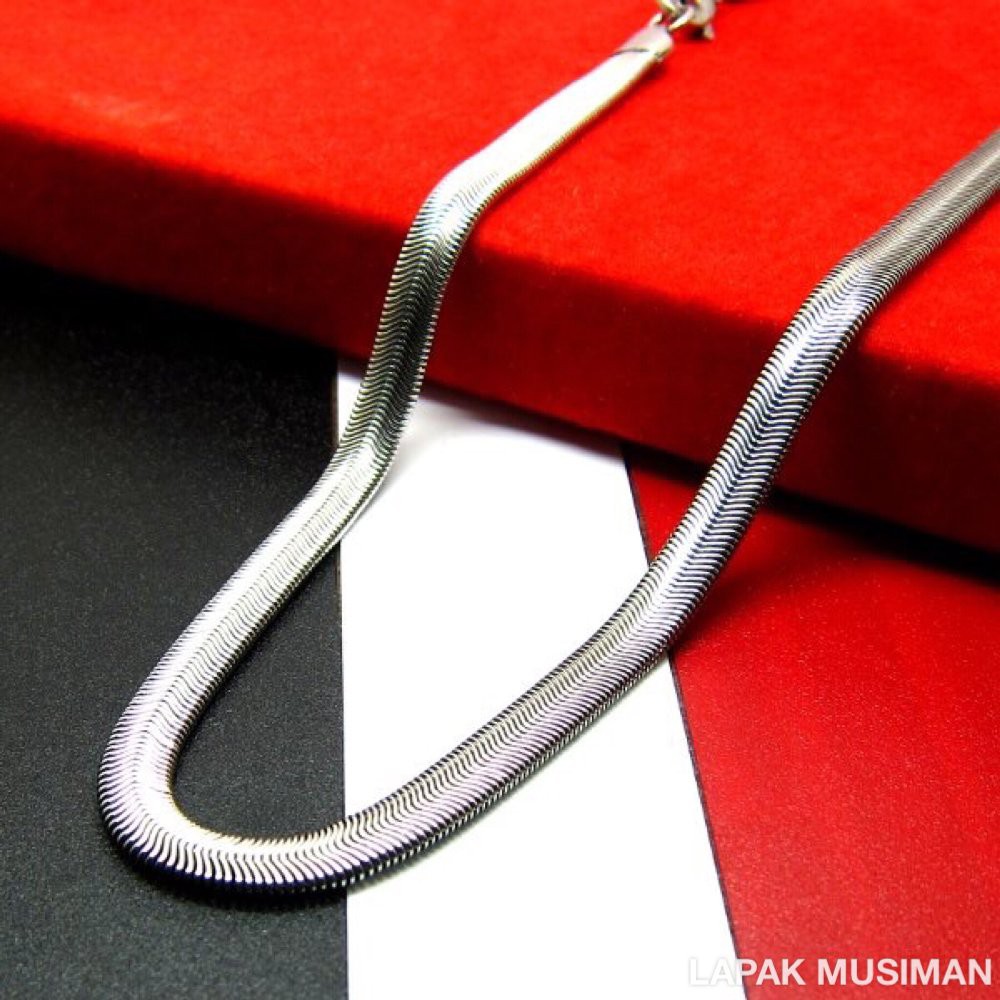 [Bayar di Tempat] KALUNG TITANIUM PRIA WARNA SILVER MODEL ULAR PIPIH