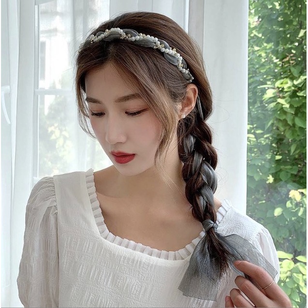 Bando Tali mutiara Korea Bandana Korea Wanita / Headband Tali Ikat Pita Motif Bunga Mutiara