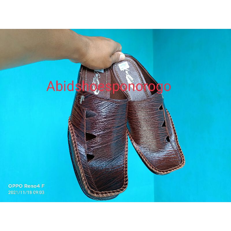 Sandal pria slop kulit asli sendal sepatu selop rampel coklat